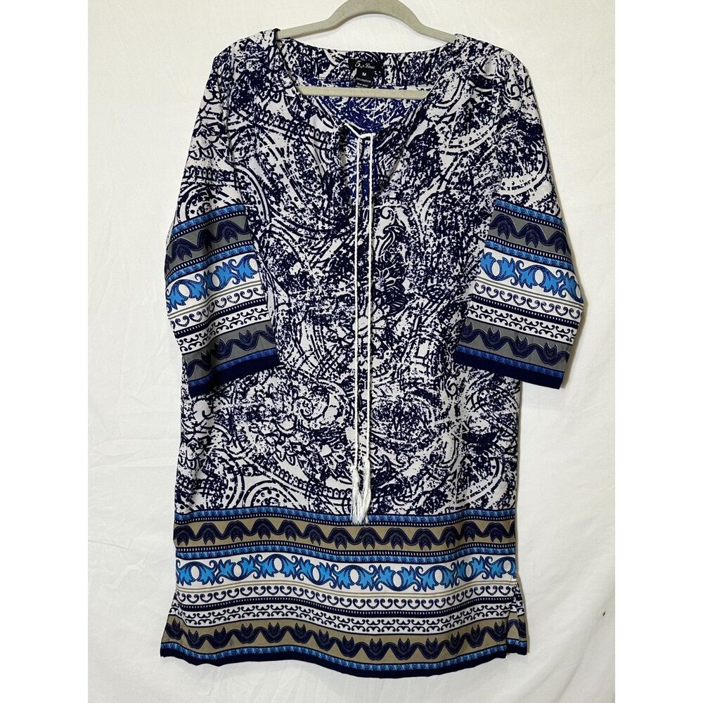 5th & Love Women's BOHO Hippie Paisley Tunic Minidress 1/2 Sleeves Size M